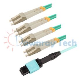Cordón de parcheo de fibra óptica de fanout Multimodo MTP 8-fibra 10m (32.81pies) OM3 hembra/MTP/UPC-4x LC dúplex/UPC 50/125μm LSZH 3.0mm